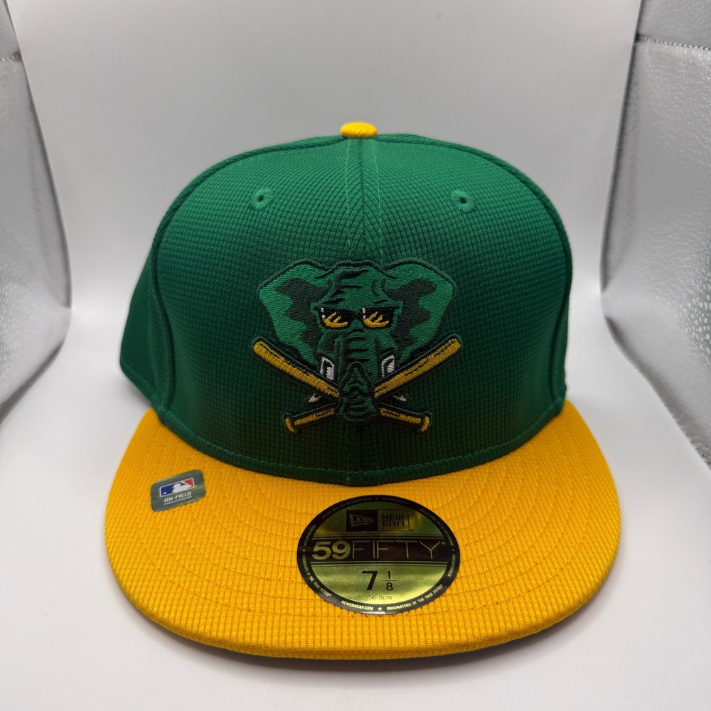 New Era 59FIFTY Oakland Athletics Stomper Fitted Hat Green Yellow Size 7 1/8